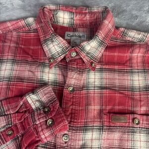 Carhartt Flannel Shirt Mens XL Red Plaid Long Sleeve Button Down Workwear Cotton